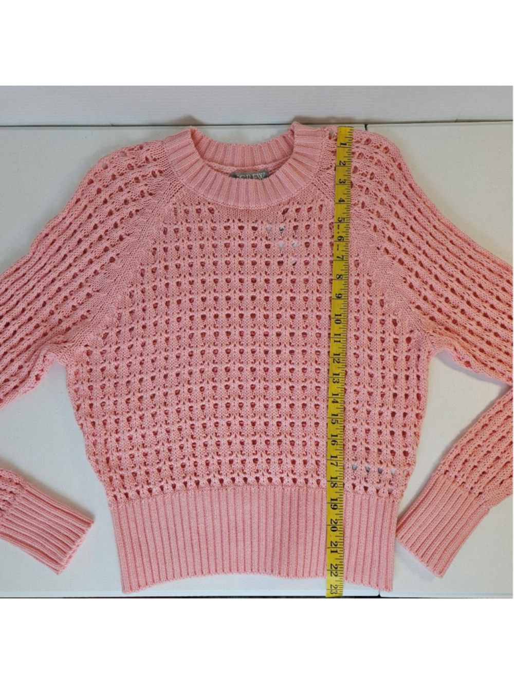 J.CREW Pointelle Open Knit Crew Neck Sweater S Brilliant Peony Beach Festival - Picture 10 of 10